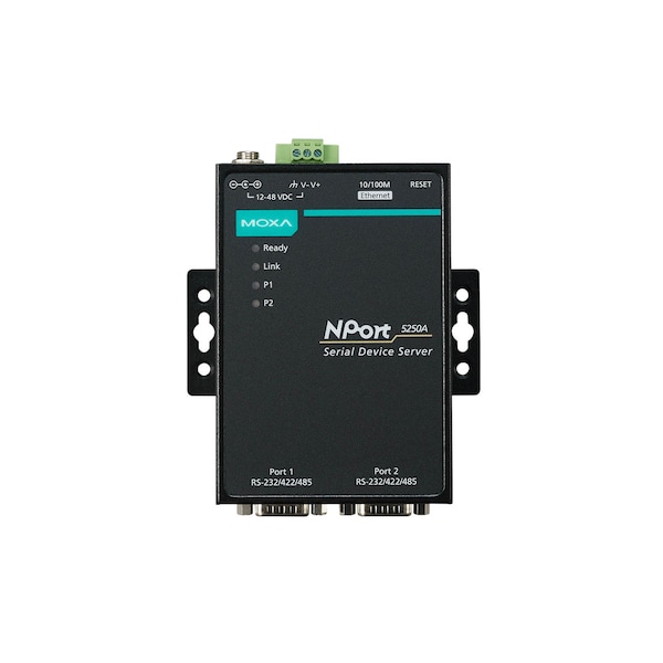 2Port Device Server, 10/100M Eth., Rs-232/422/485, Db9 Male, Nport 5250A-T